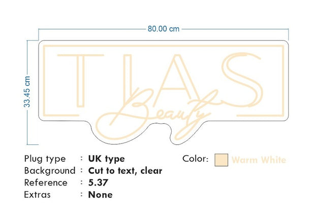 Custom Neon - Tias Beauty - Warm White - 80x33cm - indoor Sign