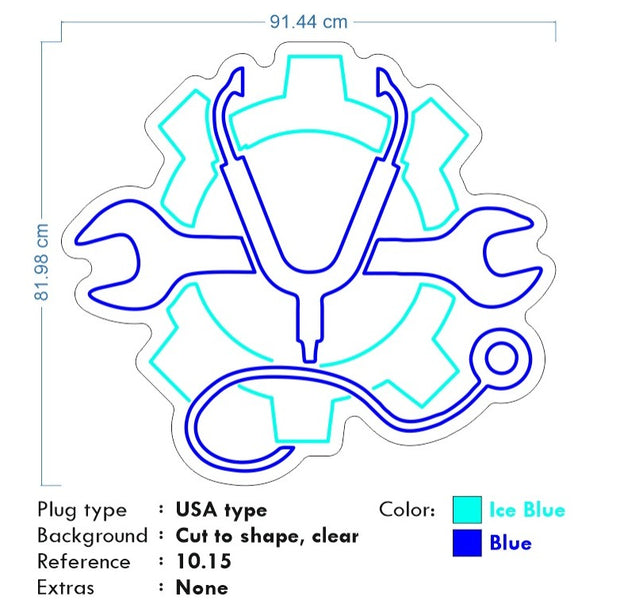 Custom Neon - Transmission Motor -  Blue and Light blue - 36 x32inch - Delivery and Dimmer included.