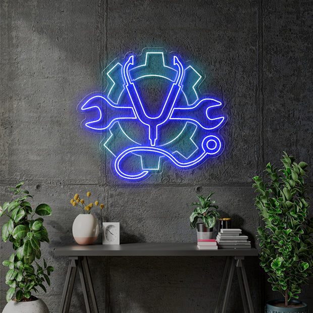 Custom Neon - Transmission Motor -  Blue and Light blue - 36 x32inch - Delivery and Dimmer included.