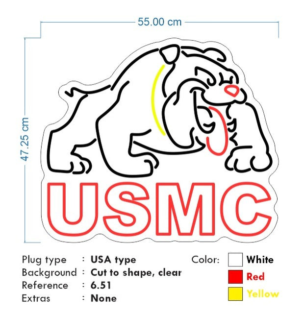 Custom Neon for Walter -  USMC  - Red Yellow and White -  21.5 x 18inch   - INDOOR  - Remote dimmer and Delivery