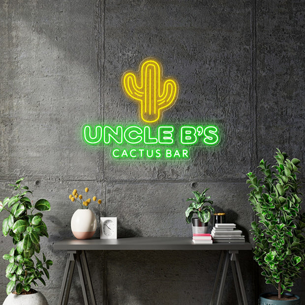 Custom neon -  Uncle's B Cactus Bar - Size: 20 x 14 inch - Green and Yellow - incl Shipping and 2yrs Warranty
