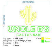 Custom neon -  Uncle's B Cactus Bar - Size: 20 x 14 inch - Green and Yellow - incl Shipping and 2yrs Warranty