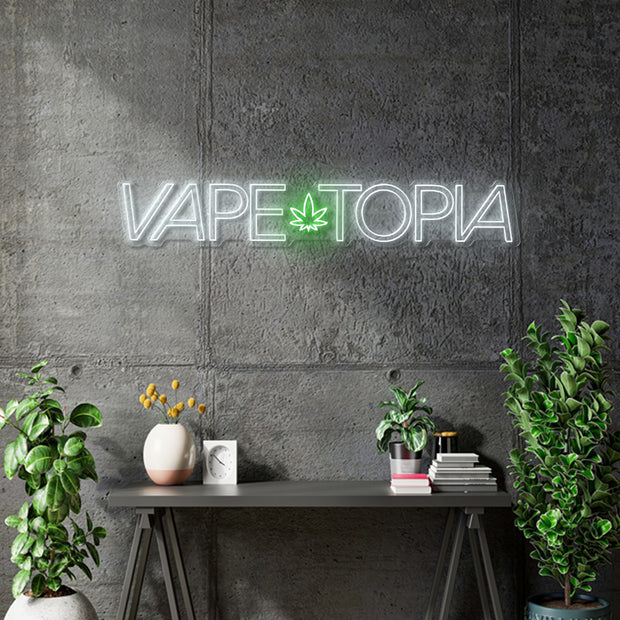 Custom 3D Channel Letter + Free indoor neon sign | VAPE TOPIA  - Size: 122inch   x 17inch - White and Green Face, Blue and Green Backlit -  incl Delivery 2yrs Warranty