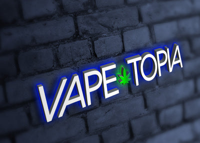 Custom 3D Channel Letter + Free indoor neon sign | VAPE TOPIA  - Size: 122inch   x 17inch - White and Green Face, Blue and Green Backlit -  incl Delivery 2yrs Warranty