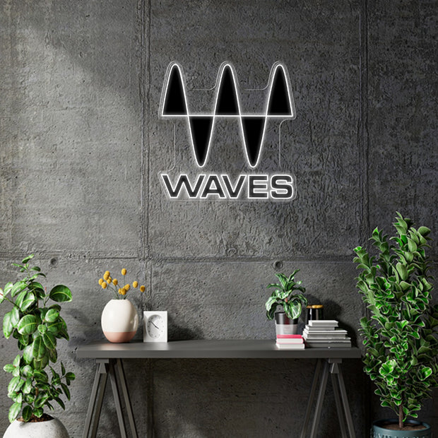 Custom Neon  -  WAVES -  White neon and Black UV- Size: 20inch  - indoor Sign (2yrs Warranty)
