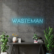 Custom Neon Logo - WASTEMAN -  Light Blue - 47 x 7 inch -  Delivery and Remote 2yr Warranty
