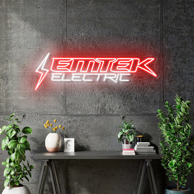 Custom Neon Logo - Emtek Electric - White and Red - 95*31cm | 37*12" (3ft) dimmer and delivery