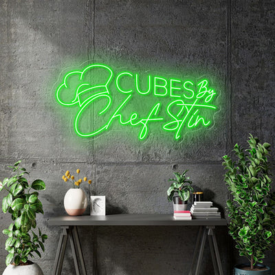 Custom Neon Logo -Cooked by Chef Stin - 120x59cm -  Green - Clear backing - Dimmer and control