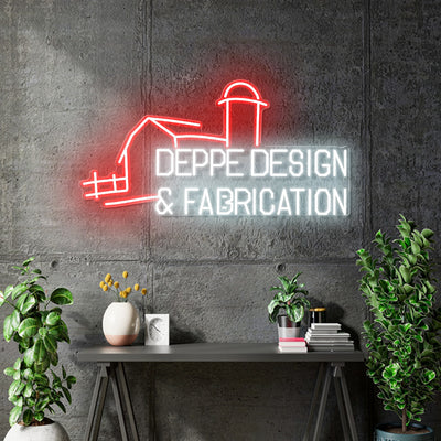 Custom Neon for Lainey  - Deppe Design and Fabrication Logo - White and Red - 28x12inch   dimmer and delivery