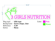 Custom Neon - 3 GIRLS NUTRITION -  36x10" - Hot Pink and Green - dimmer and delivery