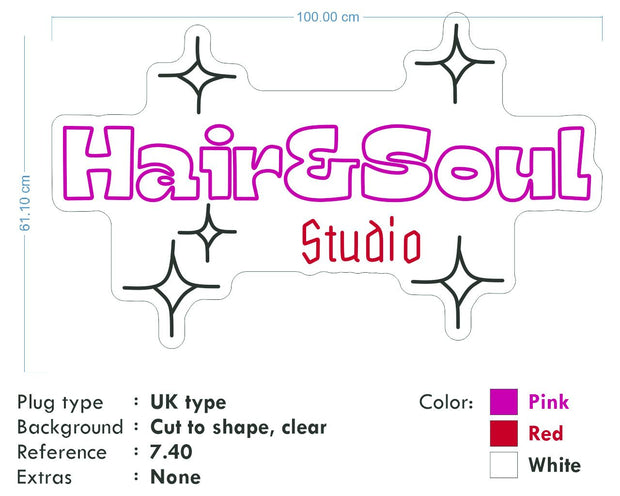 Custom Neon for Jodie - Hair and Soul Studio -  100x61cm Pink Red and White- Remote dimmer and Delivery