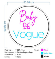 Custom Neon - Baby Vogue -  28inch x 28inch - Circle sign - Pink and Light blue -  Delivery and Remote