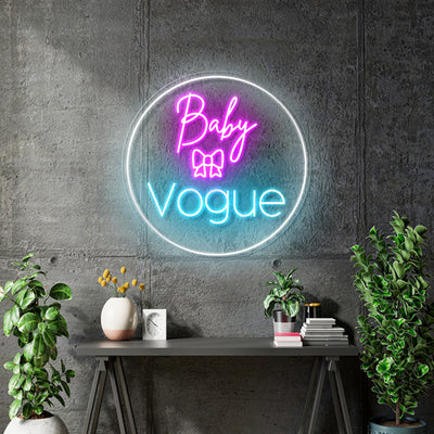 Custom Neon - Baby Vogue -  28inch x 28inch - Circle sign - Pink and Light blue -  Delivery and Remote