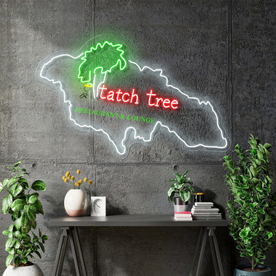 Custom Neon Tatch Tree Event Centre Restaurant and Bar -  White, gold, Green  and RED 36x22inch - Free Delivery and Remote+ Battery