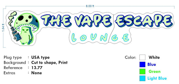 Custom Neon Nicole - The Vape Escape Lounge - 18ftx1.64ft - Free Delivery and Remote+ Battery