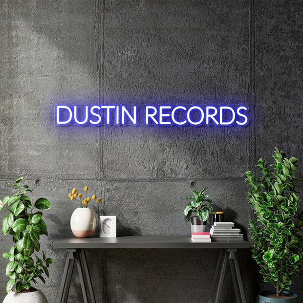 Custom Neon Dustin Records - Blue 25x2.9inches - Free Delivery and Remote+ Battery