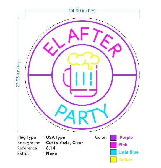 Custom Neon - El Party -  24inch x 24inch -  Delivery and Remote + FREE BATTERY