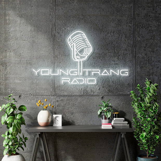 Custom Neon - Young Trang Radio Logo -  3ft x 1.65ft - White Neon -  Delivery and Remote + FREE BATTERY
