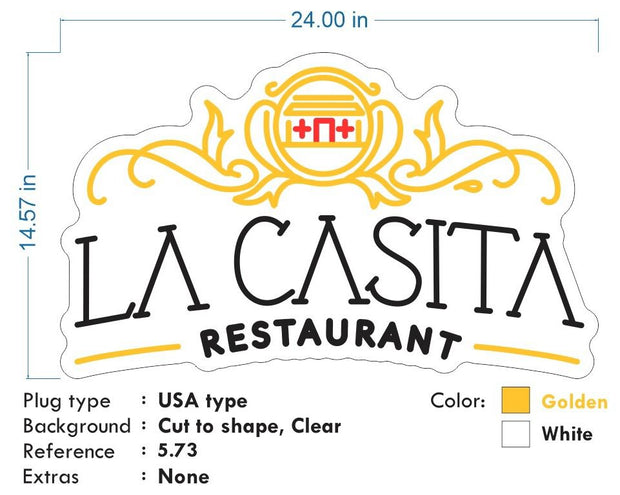 Custom Neon - La Casita Restaurant - 24x14inch -  -White and Gold - dimmer and delivery