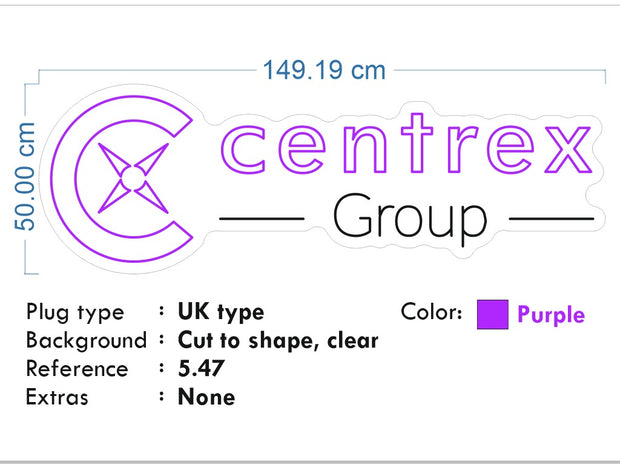 Custom Neon Logo - Centrex Services - 150x50cm- purple and white | Indoor - Clear backing - Dimmer and control
