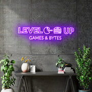 Custom Neon - Level Up Games and Bites - 115x27cm - Purple - Remote dimmer and Delivery