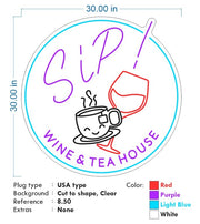Custom Neon - SIP Wine and Tea house - 30inches  -Light Blue , White , Red and Purple - indoor - Remote dimmer and Delivery