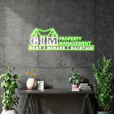 Custom Neon - GIM Property Management - 36inches x  -Green and White -  Remote dimmer and Delivery