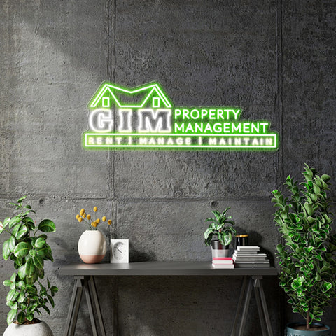 Custom Neon - GIM Property Management - 36inches x  -Green and White -  Remote dimmer and Delivery