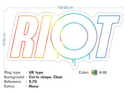 Custom Neon - RIOT - 150x76cm - RGB Multicolour  - Remote dimmer and Delivery