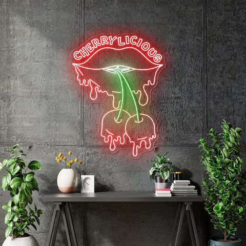 Custom Neon - Cherrylicious Logo -36x26.8cm - Red Green and White - Outdoor - Remote dimmer and Delivery