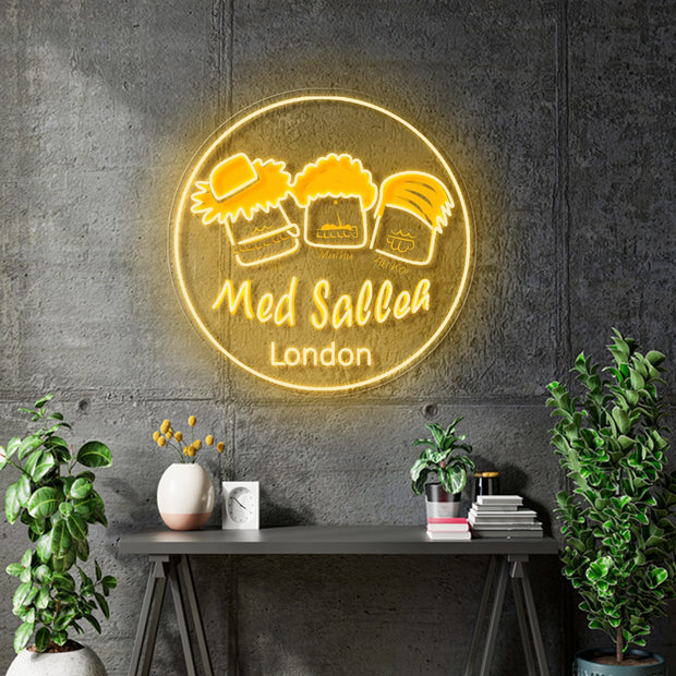 Custom Neon - Med Salleh -60cm -Gold and gold print - indoor - Remote dimmer and Delivery