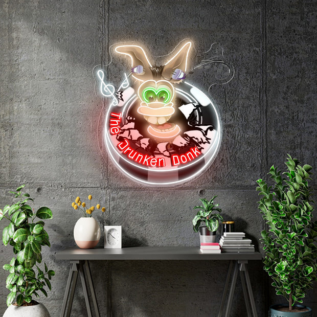 Custom Neon - The Drunk Donk - 36x33inch - Uv print + White- Red -Green and Warm white - Remote dimmer and Delivery