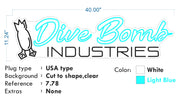 Custom Neon - Dive Bomb Industries - 40x11inch -  White and light Blue - Remote dimmer and Delivery