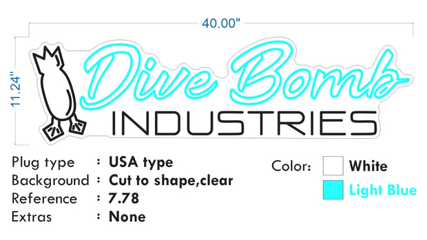 Custom Neon - Dive Bomb Industries - 40x11inch -  White and light Blue - Remote dimmer and Delivery