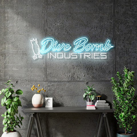 Custom Neon - Dive Bomb Industries - 40x11inch -  White and light Blue - Remote dimmer and Delivery