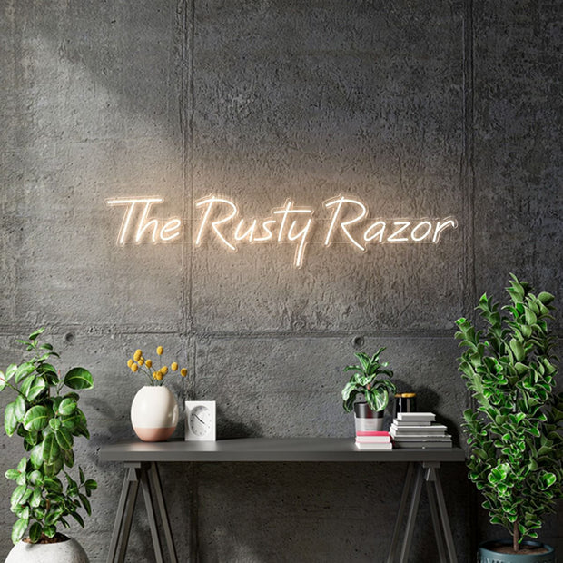 Custom Neon - The Rusty Razor -  250x 53cm - Warm White - Free Delivery and Remote+ Battery
