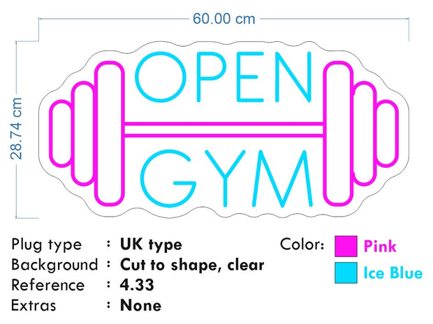 Custom Neon - Open Gym -  Size 60x29cm - Ice blue and hot pink- Rush Order dimmer and delivery
