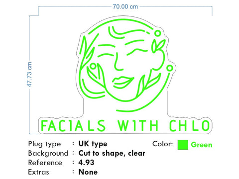 Custom Neon Sign - Facial with Chloe - 70x47cm - Free Delivery and Remote+ Battery