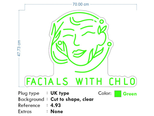 Custom Neon Sign - Facial with Chloe - 70x47cm - Free Delivery and Remote+ Battery