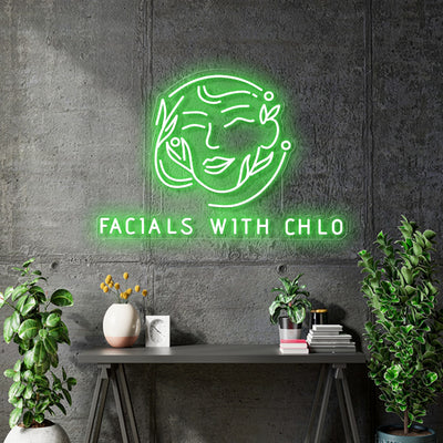 Custom Neon Sign - Facial with Chloe - 70x47cm - Free Delivery and Remote+ Battery