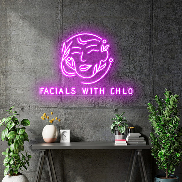 Custom Neon Sign - Facial with Chloe - 70x47cm - Free Delivery and Remote+ Battery