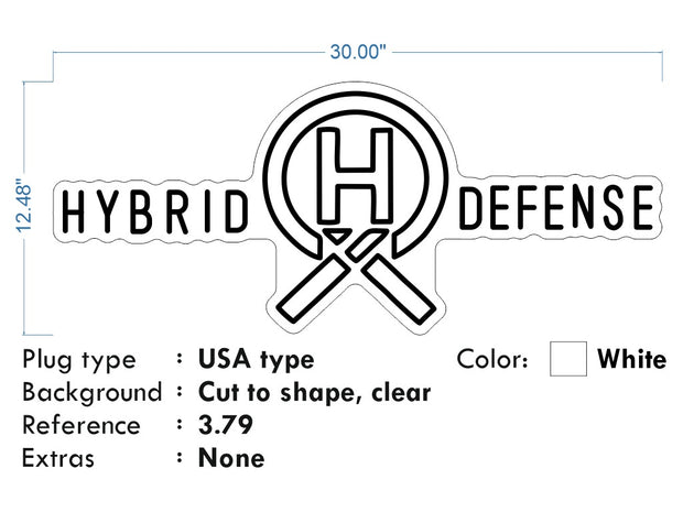 Custom Neon for Nicole - Hybrid Defense logo - Blue - 30 x12 inch - dimmer and delivery