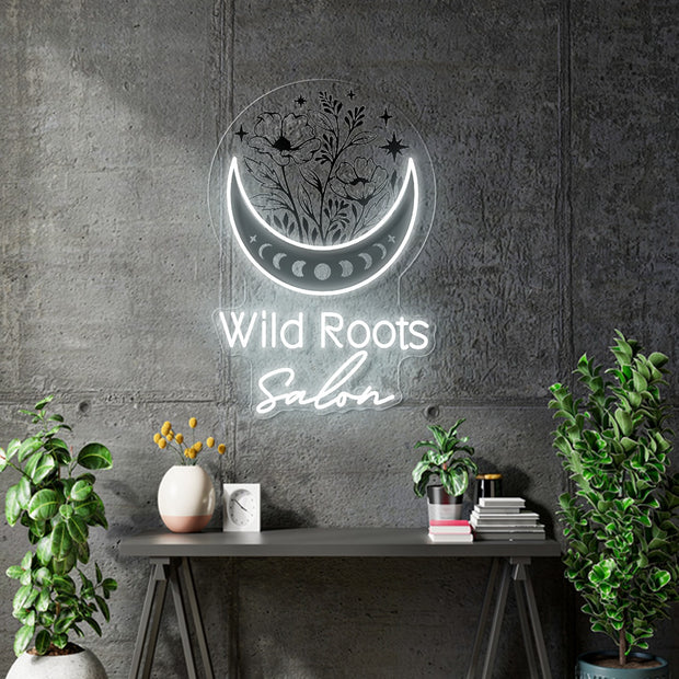 Custom Neon for Karly - Wild Roots Salon - 2ft (60x40cm) -White + UV Print - dimmer and delivery