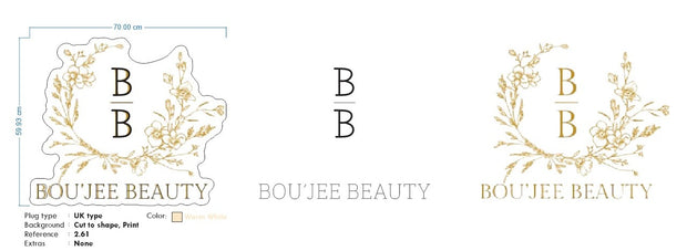 Custom Neon - BOU'JEE  BEAUTY LOGO-  Size 70cm x 59cm - Warm White + UV Print - dimmer and delivery included