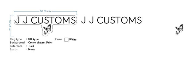 Custom Neon - JJ Customs logo-  Size 60cm x 24cm - Cool White + UV Print - dimmer and delivery included