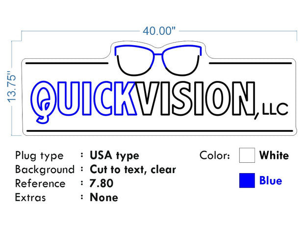 Custom Neon - QUICK VISION - White and Blue - 40x13inch - Remote dimmer and Delivery (Copy)