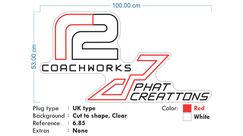 Custom Neon - CoachWorks Phatt Creations neon sign  - White and Red - 100x53cm  -  Remote dimmer and Delivery