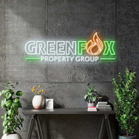 Custom Neon - Green Fox -  100x 36cm - White Orange and Green - Free Delivery and Remote+ Battery