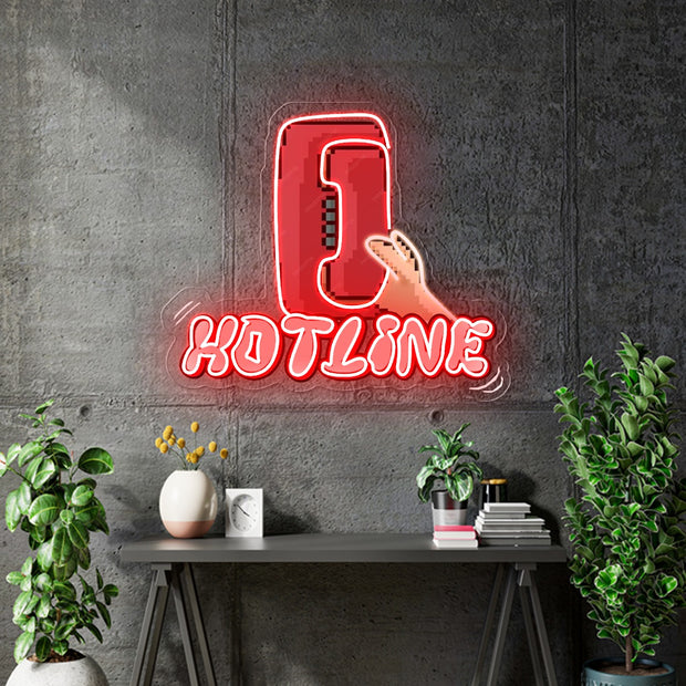 Custom Neon - HOTLINE - 70x 62cm - RED and Warm white + UV print - indoor - Remote dimmer and Delivery (Copy)