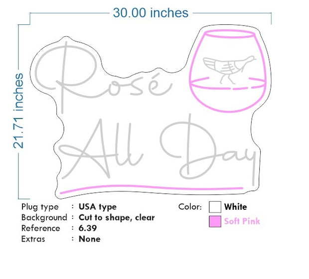 Custom Neon for Alexa - Rose all day - 30x21 inch - rose pink and white - dimmer and delivery